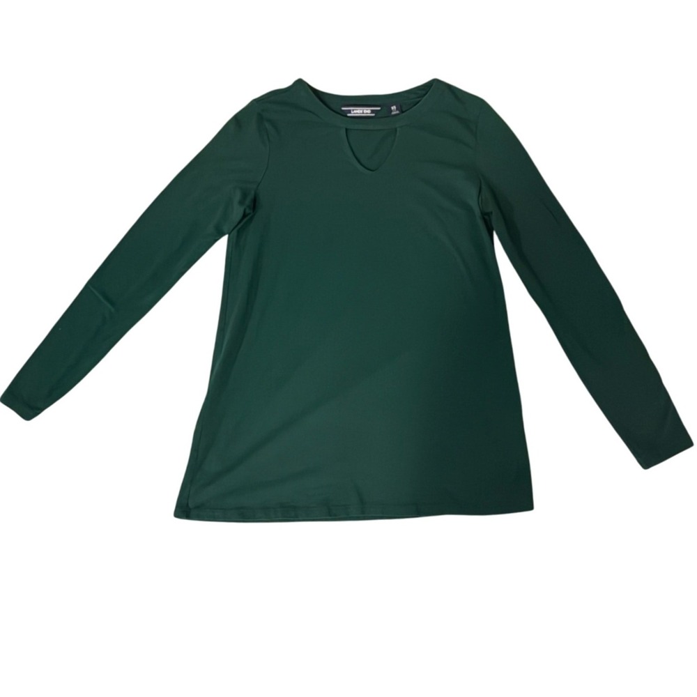 Lands‎ End Women's XS Green Long Sleeve Keyhole Neck Casual Tunic Top Shirt